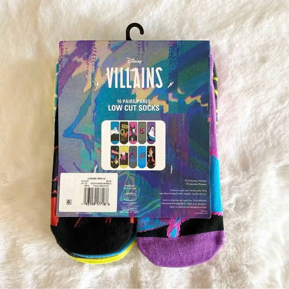 Disney Villains 10 Pairs of Low Cut Socks NWT